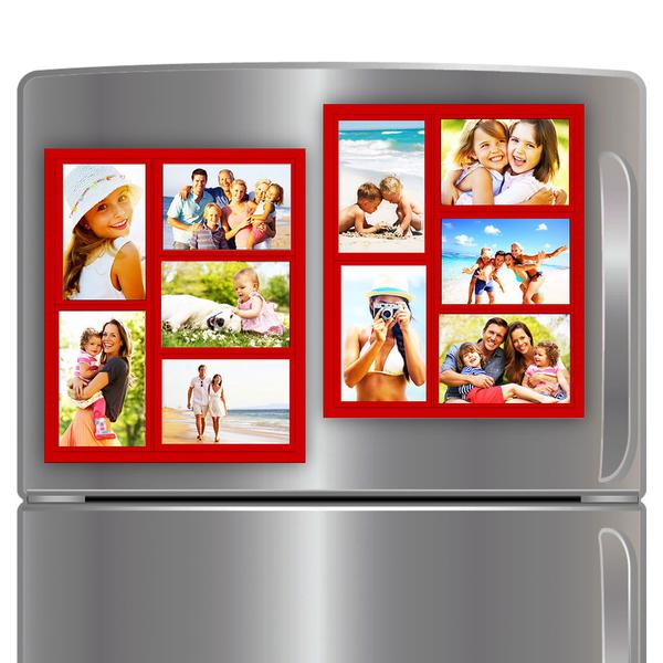 Wind & Sea® - Magnetic Picture Frame Collage For Refrigerator - "RED" Holds 10 - 4x6 Photos - Instantly Organizes Your Fridge For That Model Home Look - "Slam-Proof" Flexible Magnet Design PATENTED