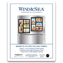 Wind & Sea® - Magnetic Picture Frame Collage For Refrigerator - "Black" Holds 10 - 4x6 Photos - Instantly Organizes Your Fridge For That Model Home Look - "Slam-Proof" Flexible Magnet Design - PATENTED