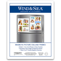 Wind & Sea® - Magnetic Picture Frame Collage For Refrigerator - "White" Holds 10 - 4x6 Photos - Instantly Organizes Your Fridge For That Model Home Look - "Slam-Proof" Flexible Magnet Design PATENTED