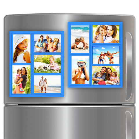 Wind & Sea® - Magnetic Picture Frame Collage For Refrigerator - "BLUE" Holds 10 - 4x6 Photos - Instantly Organizes Your Fridge For That Model Home Look - "Slam-Proof" Flexible Magnet Design PATENTED